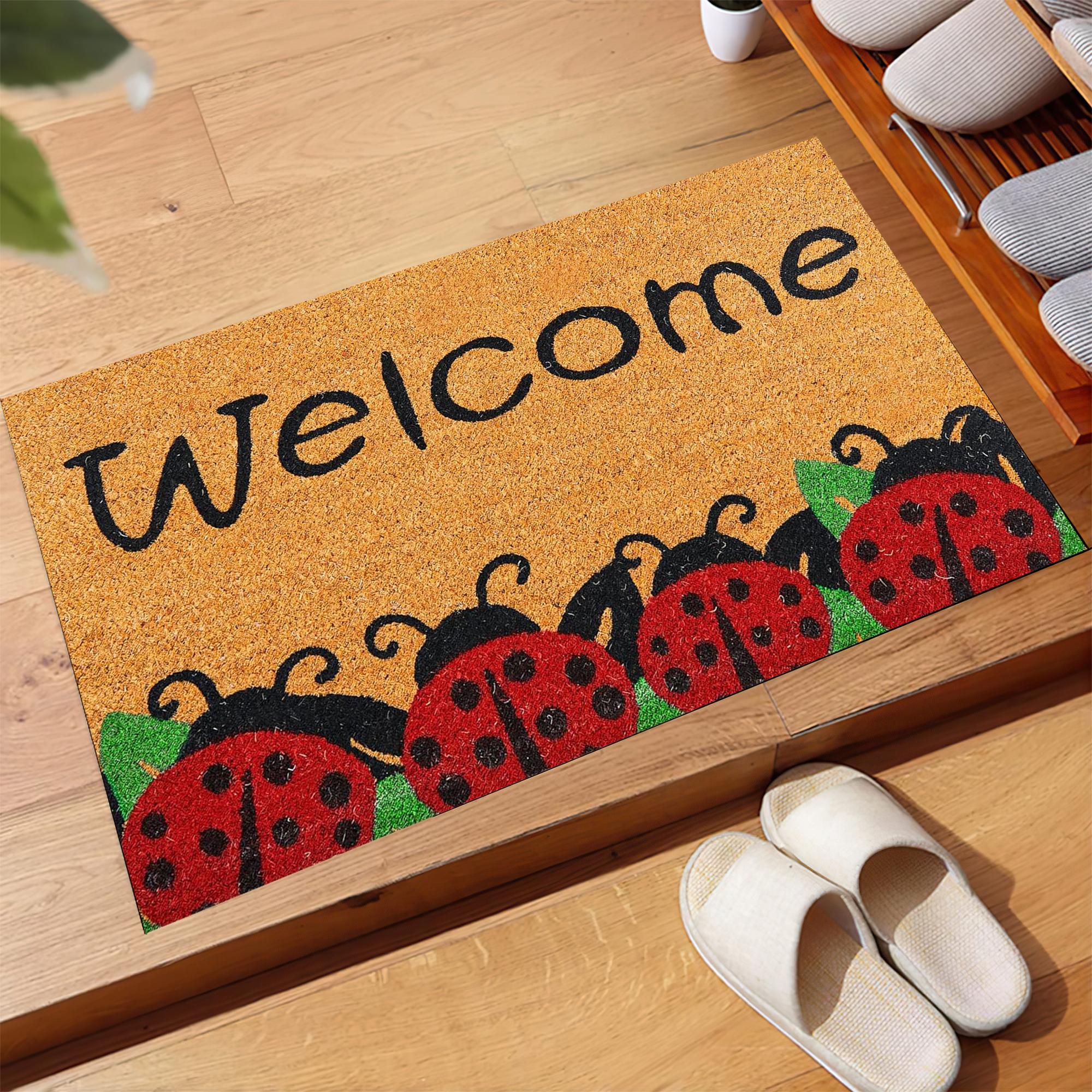 Schattige Lieveheersbeestje Welkom Deurmat Antislip Rubberen Achterkant Entree Tapijt Non-woven Lente Tuin Vloermat Huisdecoratie 60cmx40cm