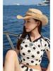 New Women's Colorblock Polka Dot Two-Piece Swimsuit - Sexy Short Sleeve Top & Low Waist Boyleg Bottoms