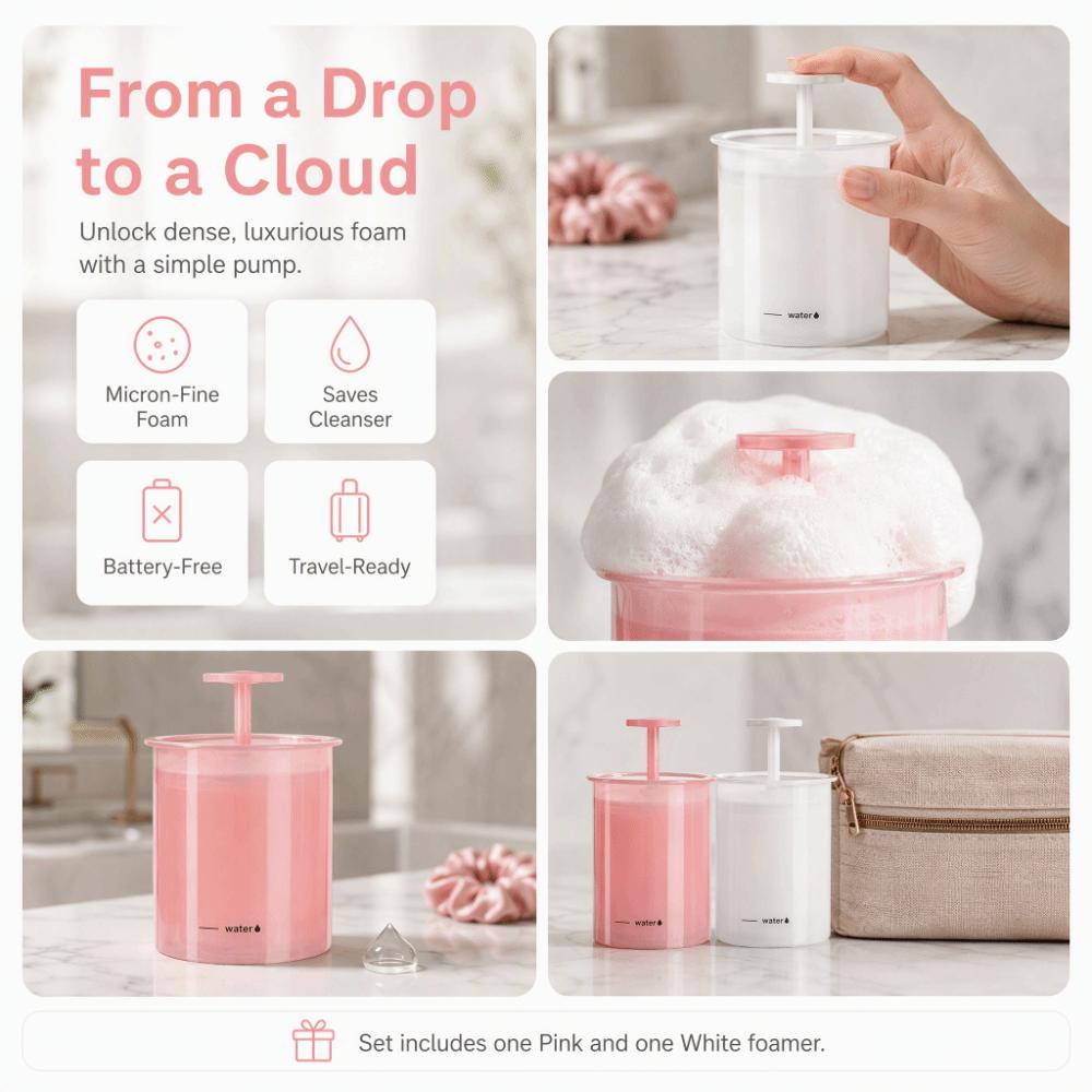 2PCS Manual Pump Cleanser Foam Maker Pink White Facial Bubble Maker Foam Maker Cup Foam Cups