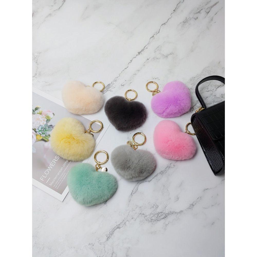 MAIA Rabbit Fur Heart Keychain & Charm - Light Brown