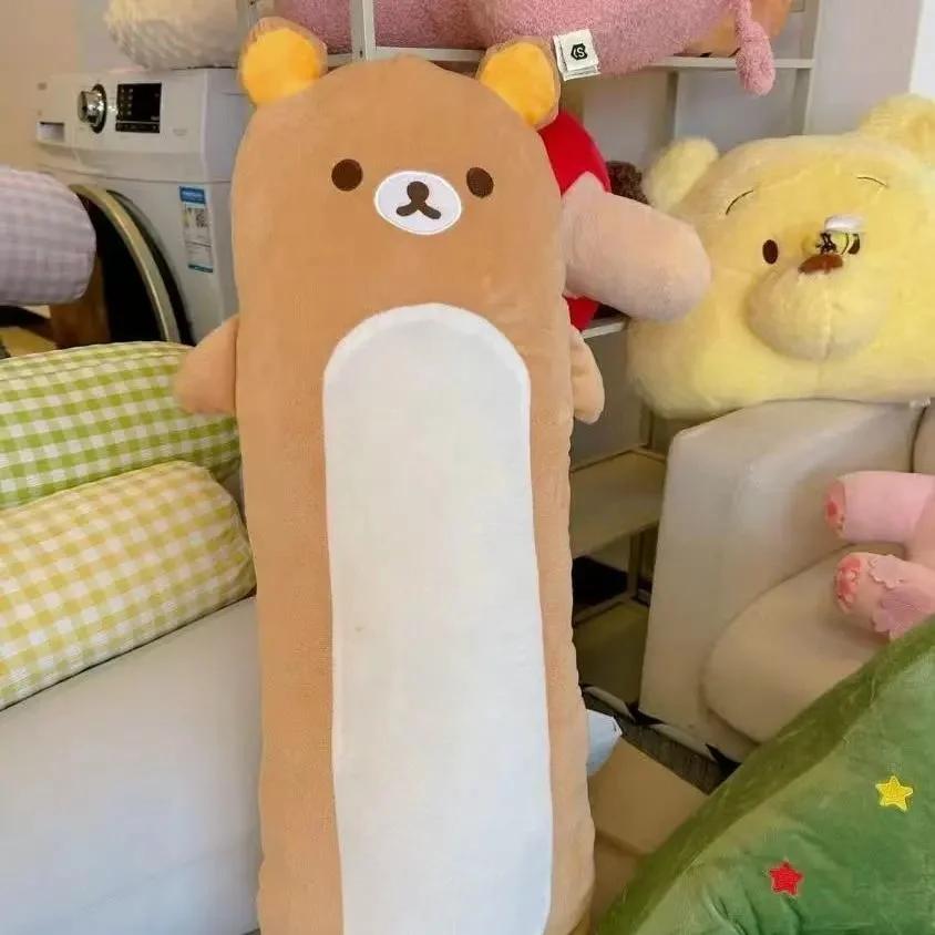 Rilakkuma Long Body Hugging Pillow - Soft Fluffy Cylindrical Brown Bear Bolster Plush Cushion For Bedroom Sofa Decor Gift