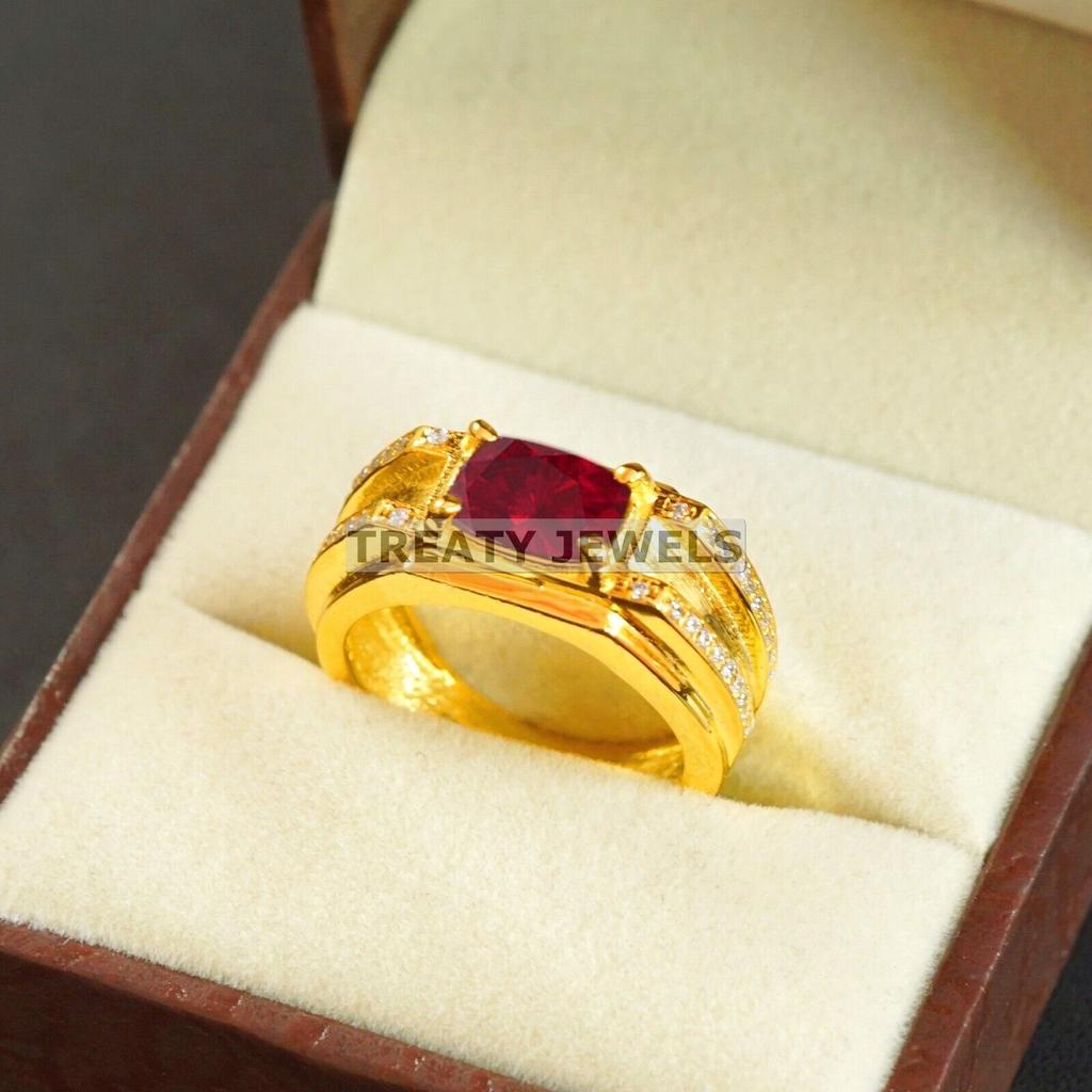 Ruby Oval Cut With 925 Sterling Silver Gold Plated Ring For Men's #B520 JL375684095927