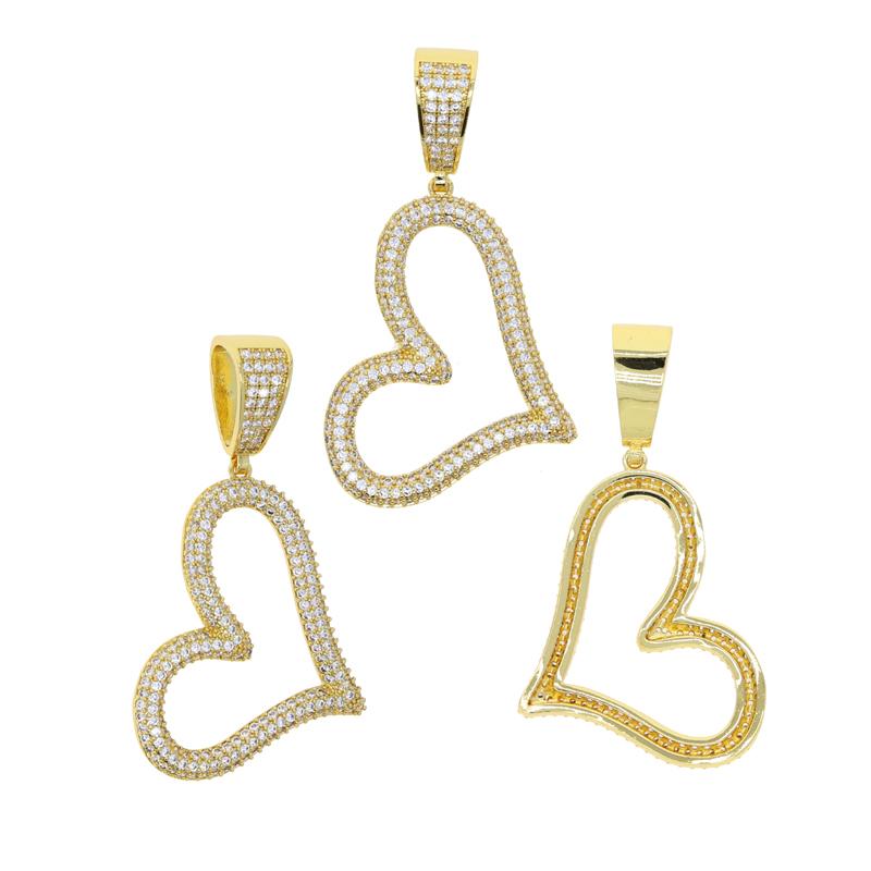 Valentine's Day Gift Iced Out Bling Micro 5A CZ Cubic Zirconia Paved Hollow Heart Pendant Necklace Hip Hop Fashion Jewelry