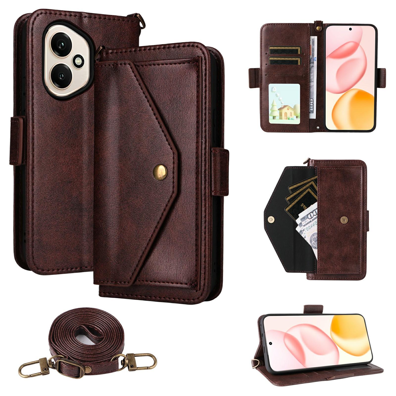 

Для Honor 400 5G (Глобальний) Шкіряний чохол з магнітною застібкою, гаманець-підставка, чохол для телефону з ремінцем через плече Brown