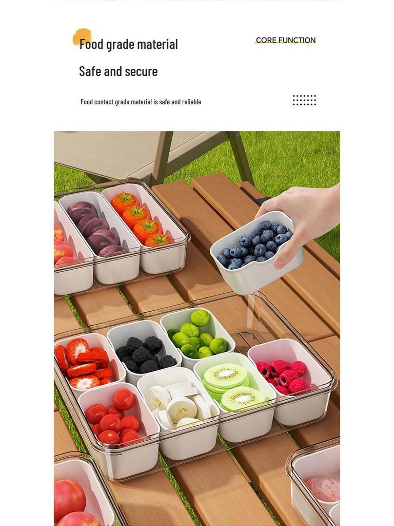 Salatbehälter: 8-Fächer-Gewürz- und Aufbewahrungsbox für Kühlschrank oder Picknick, Obstportionierer, Handlich und Dicht.