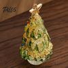 Handmade Glass Holiday Decor Mini Christmas Tree Figurine, Colored Glaze Tabletop Ornament Colorful Glazed Figurine with Star Top for Xmas Indoor Desk