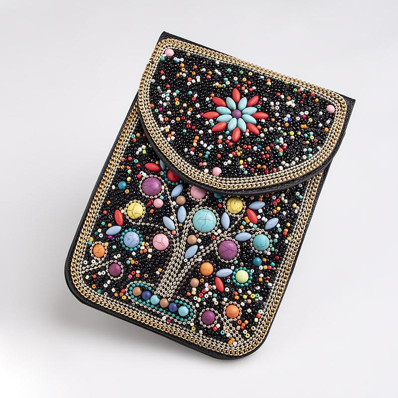 Bohemian Theme Pu Handbag With Magnetic Flap And Floral Accents For Daily Outings