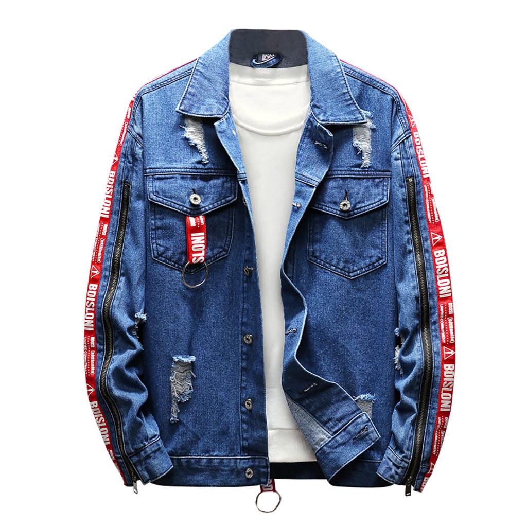 Mens Denim Jacket Winter Casual Vintage Wash Distressed Denim Coat