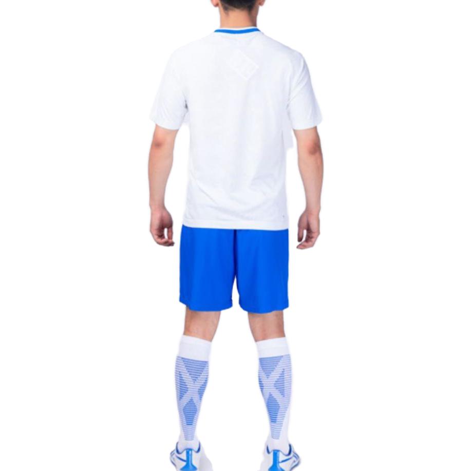 Li Ning Logo Print Round Neck Short Sleeve Straight Leg Shorts Football Suit Set Men Suit Standard-White Sky-Blue AATS037-1