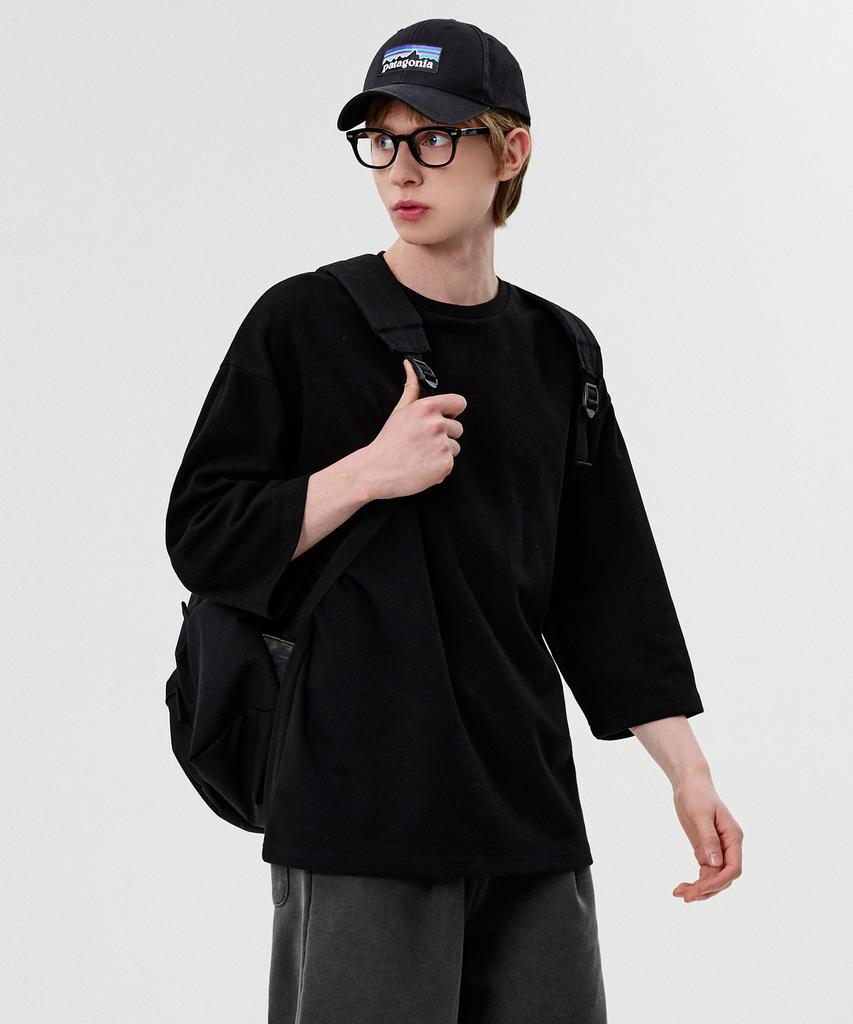 TOPBOY T-shirt Oversize a Girocollo Manica 3/4 Double-Sided Nera