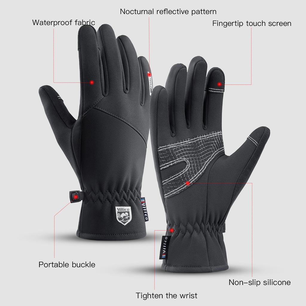 Herren Winter Wasserdichte Fahrradhandschuhe Touchscreen Fleece Warm Rutschfest Vollfinger für Outdoor-Sportarten Laufen Motorrad Ski