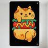 Cute Cartoon Whimsical Sandwich-Cat Hybrid Metal Tin Sign for Wall Decor, Framed with Silver Rivets, Flat Colors Home Cafe Bar A