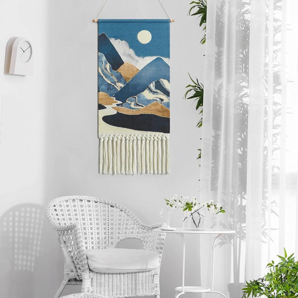 Alynsehom Macrame Woven Wall Hanging Tapestry Boho Wall Art Moon Mountain Chic Home Decor Bohemian Aztec Apartment Dorm Room Backdrop Decoration