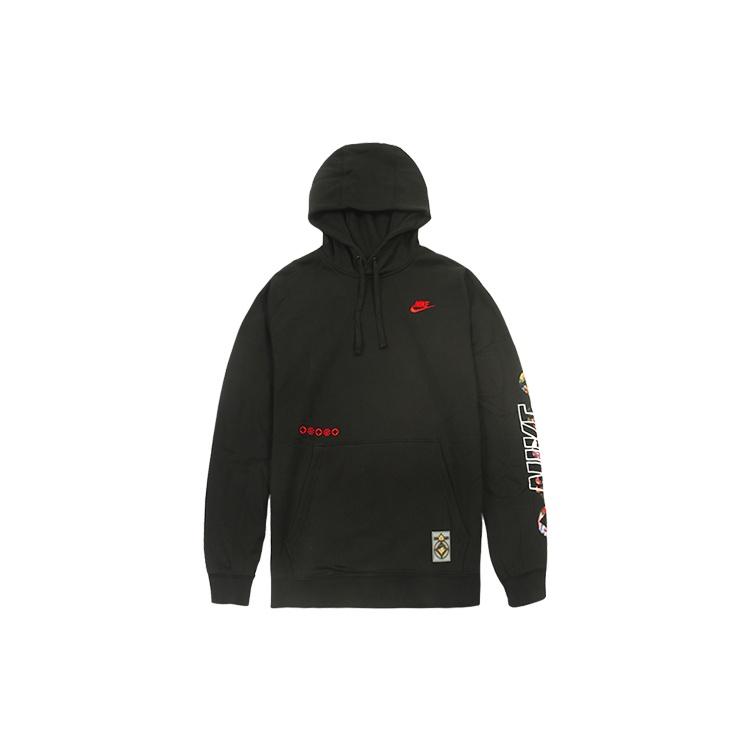 Nike Sportswear Club Printing Long Sleeves Pullover Drawstring Black Men s CU3670-010 M