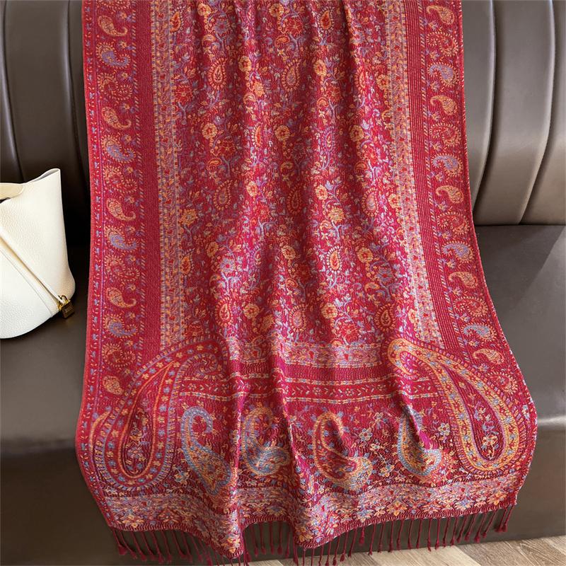 Bohemian Autumn Paisley Cashmere Shawl for Women Jacquard Pashmina Warm Winter Scarves Print Design Lady Foulard Stoles Scarf