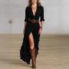 Sexy Irregular Pleated Belted Dress - Women's Solid Color Spring/Autumn Collection