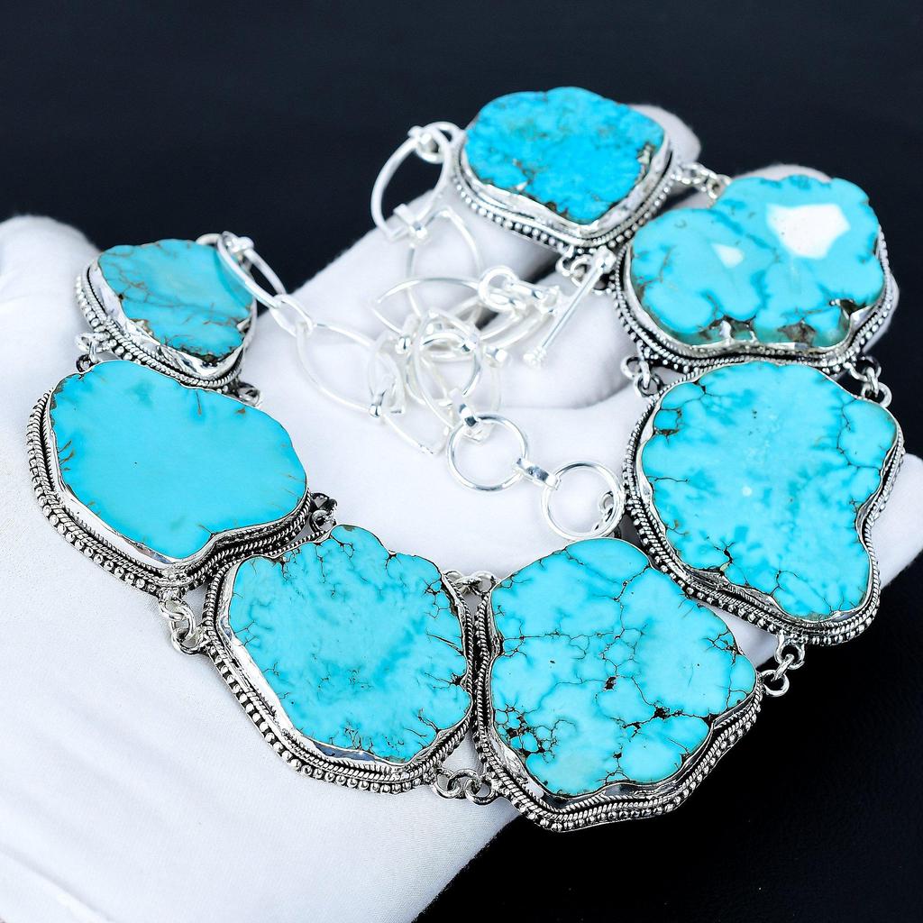 Tibetan Turquoise Necklace, 925 Sterling Silver Jewelry, Gemstone Jewelry Tibetan Turquoise Adjustable Chain Necklace Handmade Jewelry For Gift