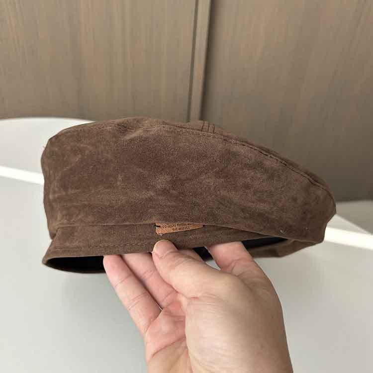 

Универсальный кожаный лейбл замшевый берет женский осенне-зимний ретро коричневый берет модная британская шляпа художника M（56-58cm） кофейный