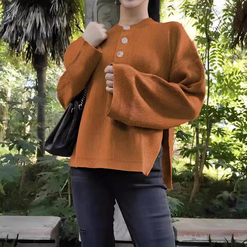 DAFIFY Women's Fashion Casual Fall Winter Solid Color Print Long Sleeve O-Neck Sweaters