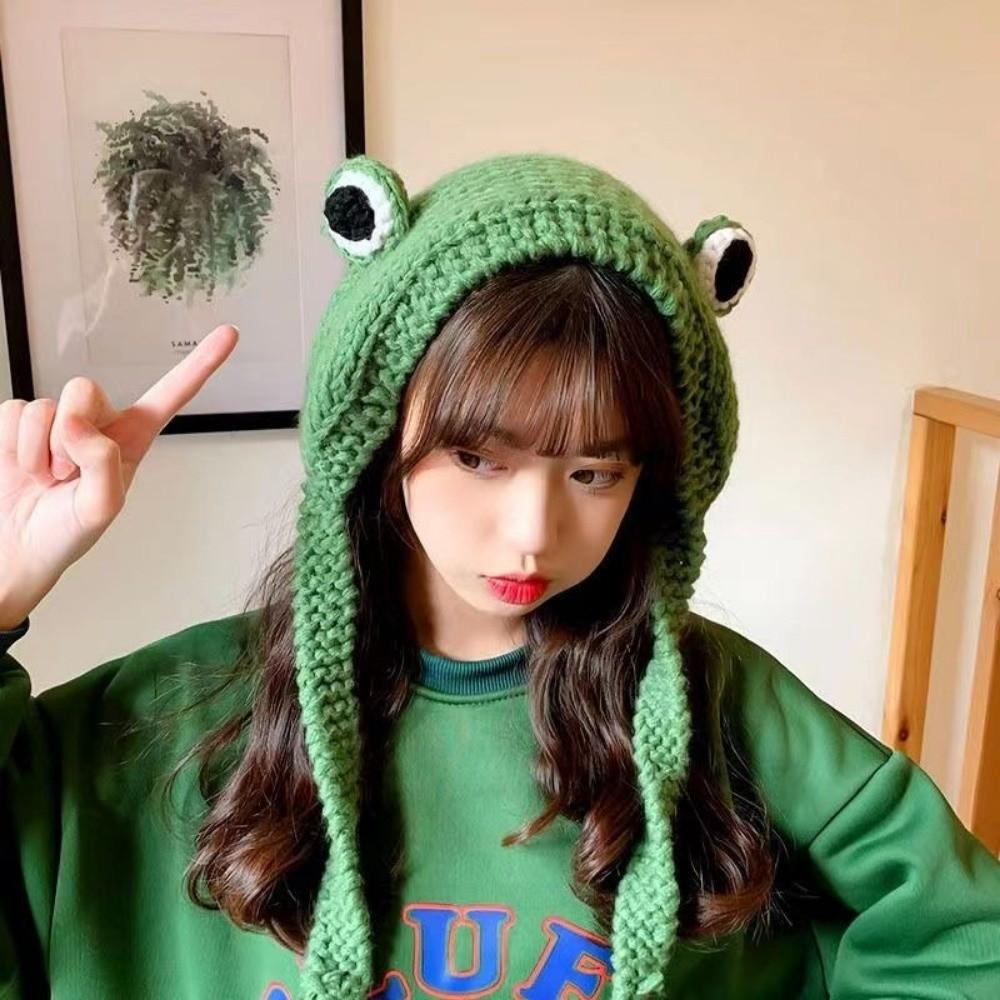 Warm Knitted  Frog Hat Knitted Warm Hat Cap Gift Idea Women  Beanie Hat  Costume Accessory
