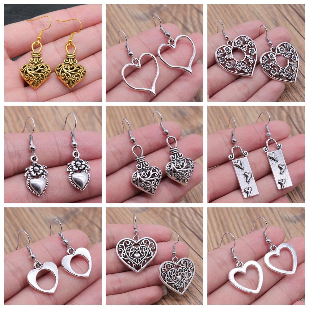 24 Styles Simple Design Gothic Punk Style Hollow Heart Drop Earrings For Women Vintage Fashion Earring Gift
