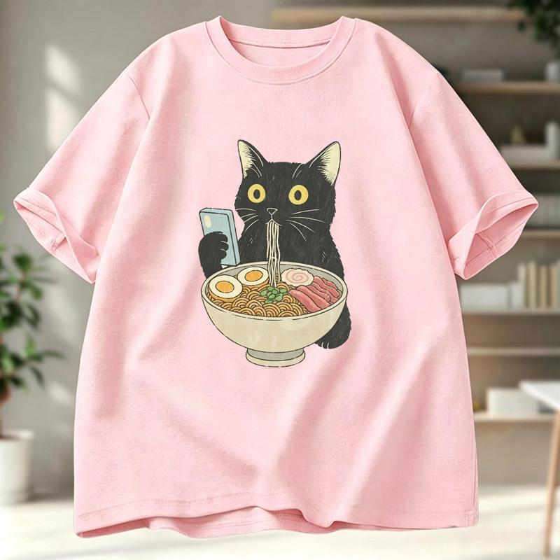 Cat Eating Raunisex Funny Shirtgraphic Tee For Cat Loversvintage Topscool Casual Cat Print Tshirtsfashion Tee Tshirts Tops