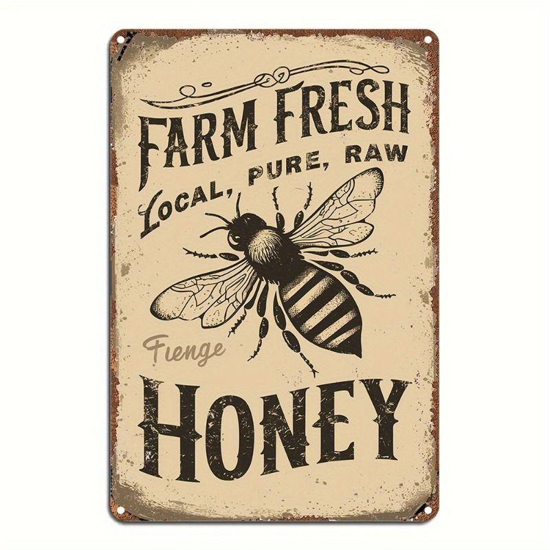 Vintage Bees & Honey Metal Tin Sign for Kitchen Farm Interior Decor
