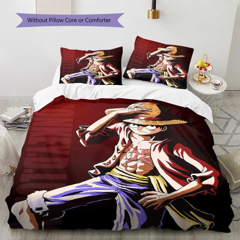 One Piece Monkey D Luffy Pattern Bedding Quilt Set Quilt Cover Pillowcase Home Birthday Gift(1 * Duvet Cover + 2 * Pillowcase, Without Core)
