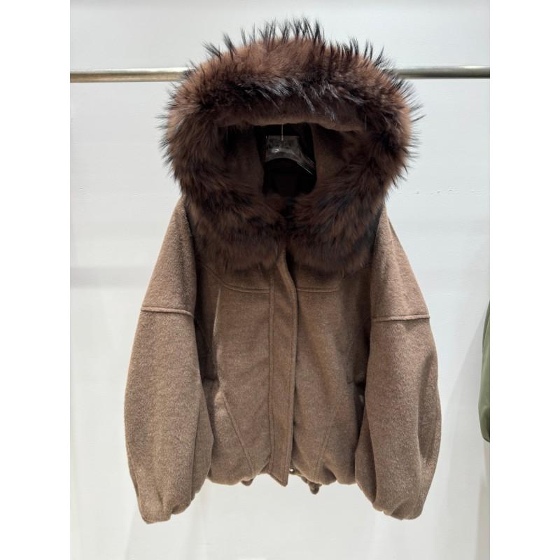 Womens Mid-Length Down Coat With Detachable Raccoon Fur Hooded Collar Loose Warm Winter Jacket