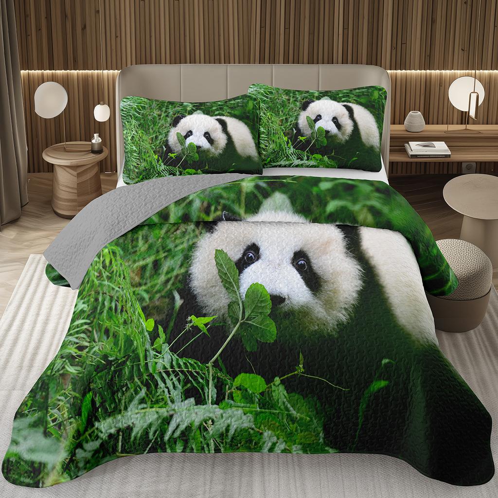 White And Black Panda Bedspread Set Kawaii Bamboo Botanical Twin Quilt Set Cute Panda Themed Coverlet Wild Animal Bedding Set