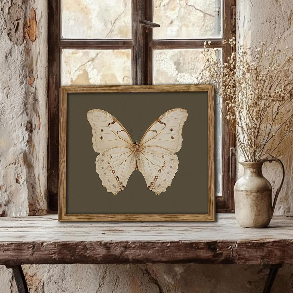 Art Mural Papillon Avec Cadre en Bois Peintures sur Toile Élégantes Affiches Anciennes Montage Facile Pour Chambre à Coucher Espace de Vie