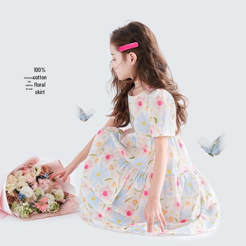 TuTu Little Elephant Girls' 100% Cotton Floral Princess Dress