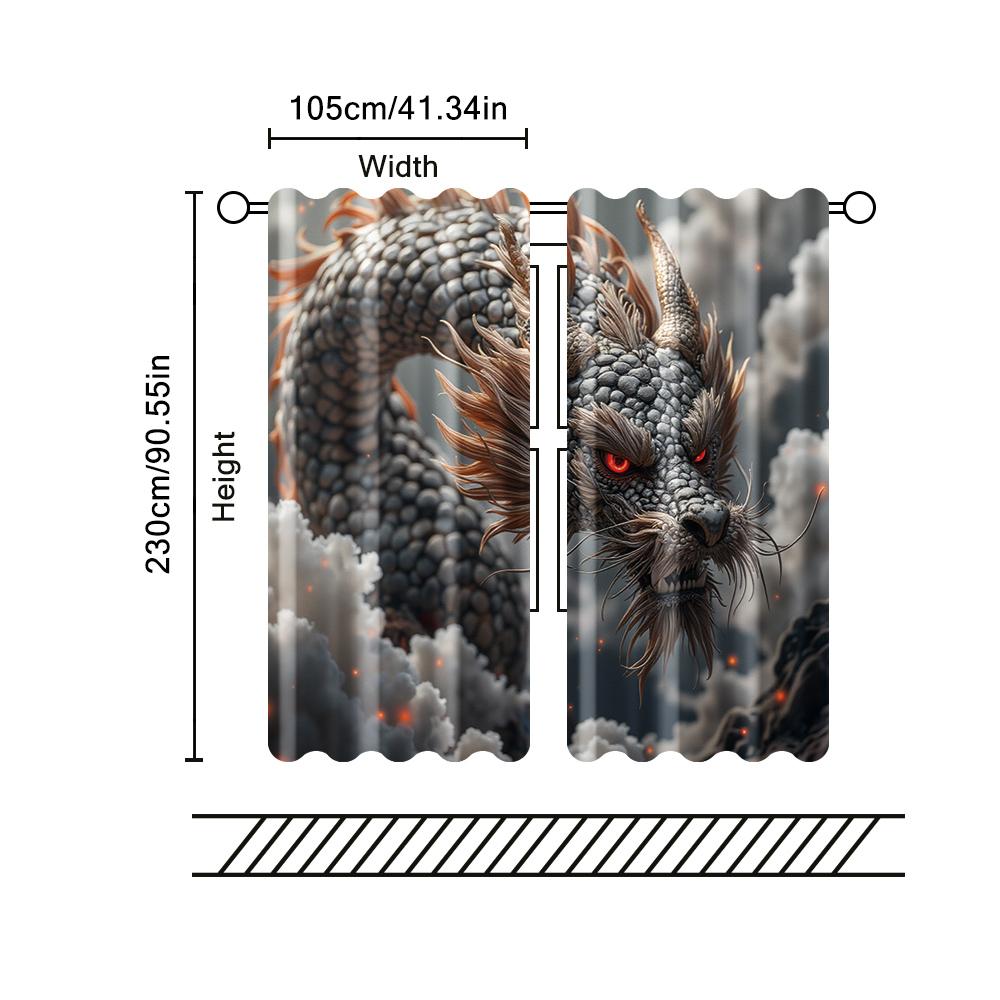 Set Of 2 Filtering Curtains Excluding Rods Non Movable Without Batteries Vibrant Dragon Use Bedrooms Living Rooms Curtain Polyester Perfect For Great