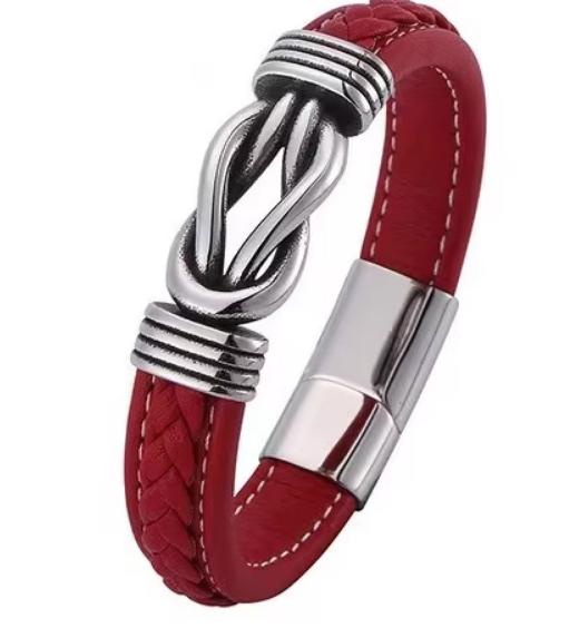 2026 High Quality Infinity Knot Leather Wristband Bracelet Pulsera Stainless Steel Magnetic Clasp Braided Leather Bracelet