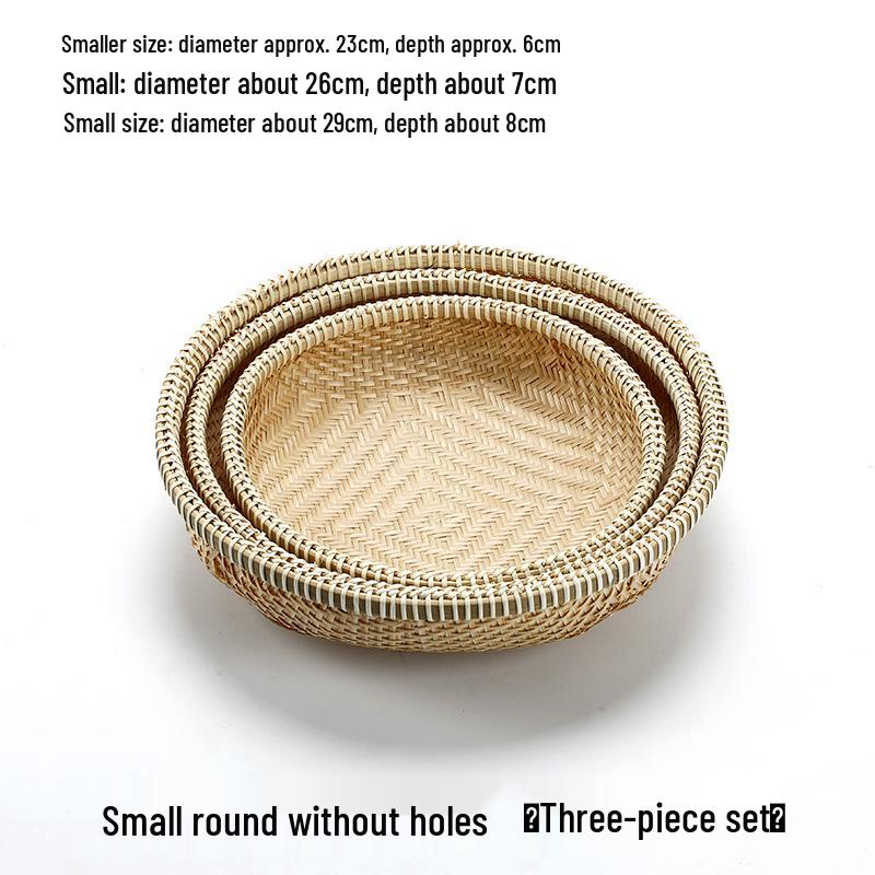 Handmade Bamboo Woven Basket for Fruits and Snacks - Round Living Room Storage Tray