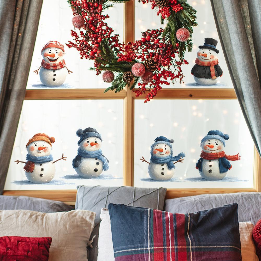 Simulated Christmas Funny Little Snowman Living Room and Bedroom Background Wall Decoration Stickers