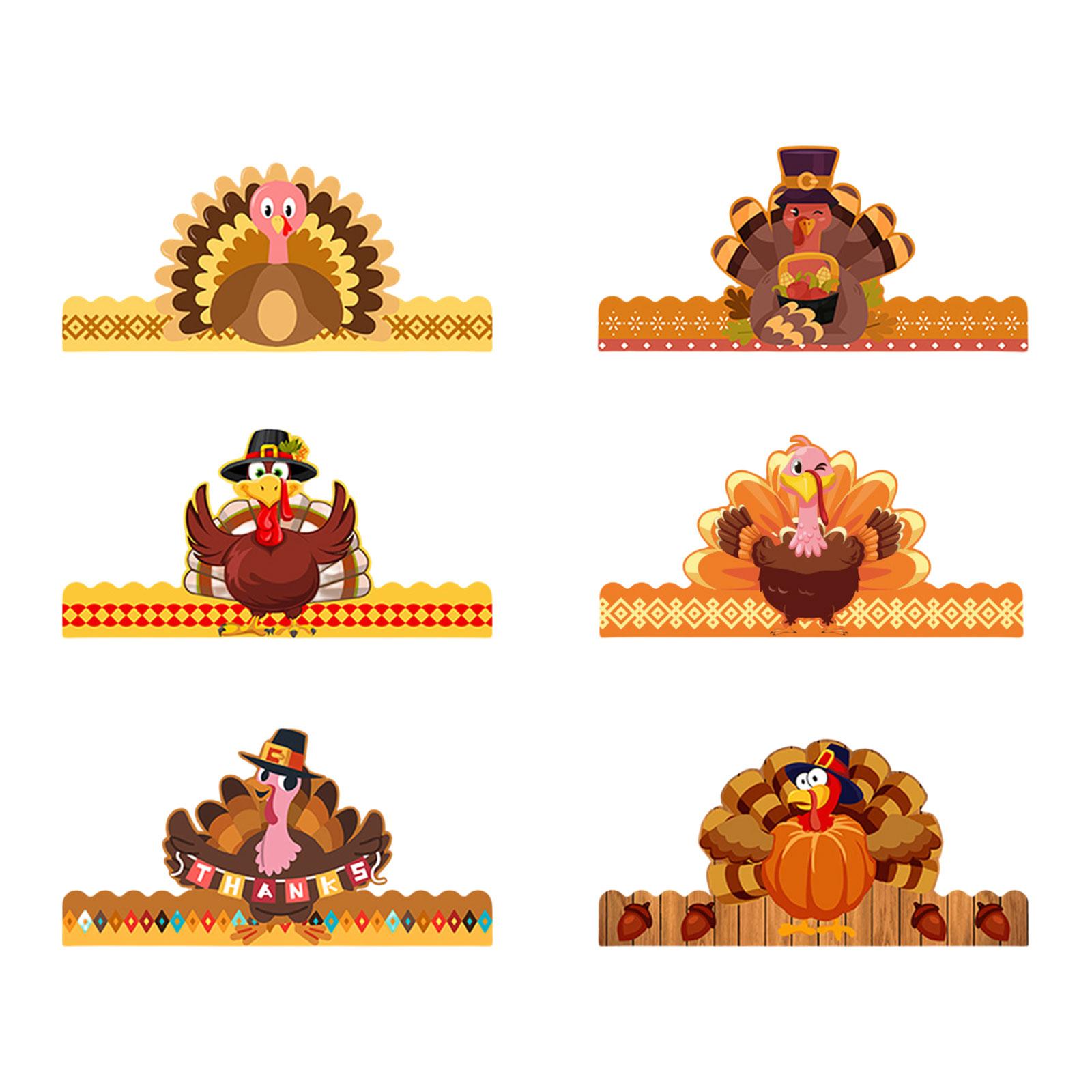 

Adjustable Turkey Crown Hat Paper Hat Festival Headwear for Thanksgiving Christmas Party Fun for All Ages 6Pcs/Set A