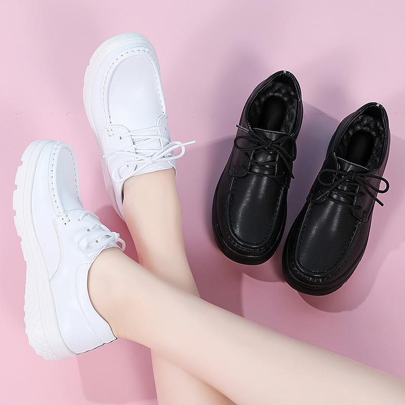 Lace-up nurse shoes women's autumn and winter breathable soft sole non-slip thick sole white shoes spot medical work shoes black foreign trade