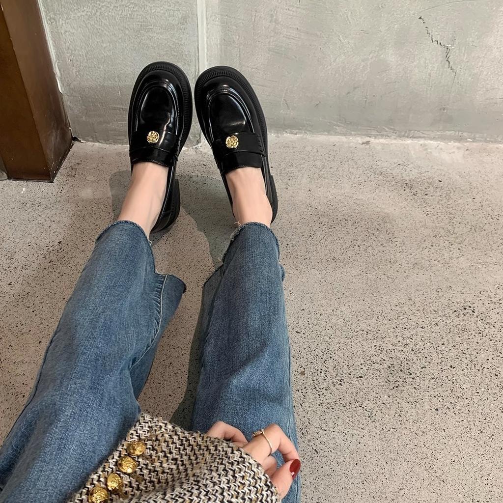 Cowhide Version~ Genuine Leather Platform Loafers Women's 2024 Spring Gold Coins Small Leather Shoes Popular Shoes Thick Heel Huizhou Women's Shoes