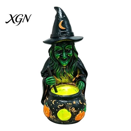Gothic Home Decor for Halloween Witch Cauldron Lamp Figurine, Resin Scary Witches Lighted-Up Glowing Pot Figurine Cauldron, Festival Supplies