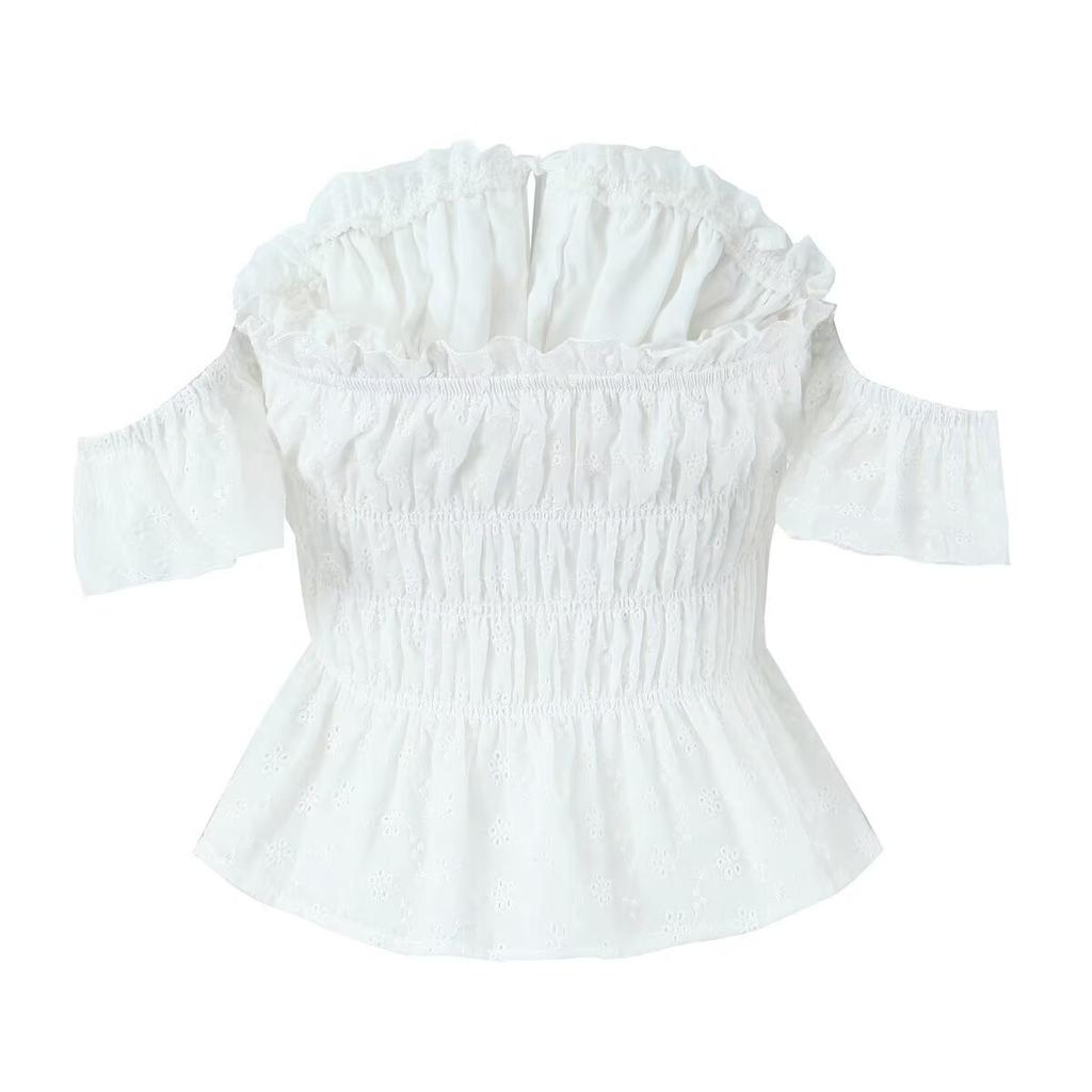  European and American Style, New Women's Fashion, Fashionable, Ruffled Edge-tied Off-shoulder Mini Top