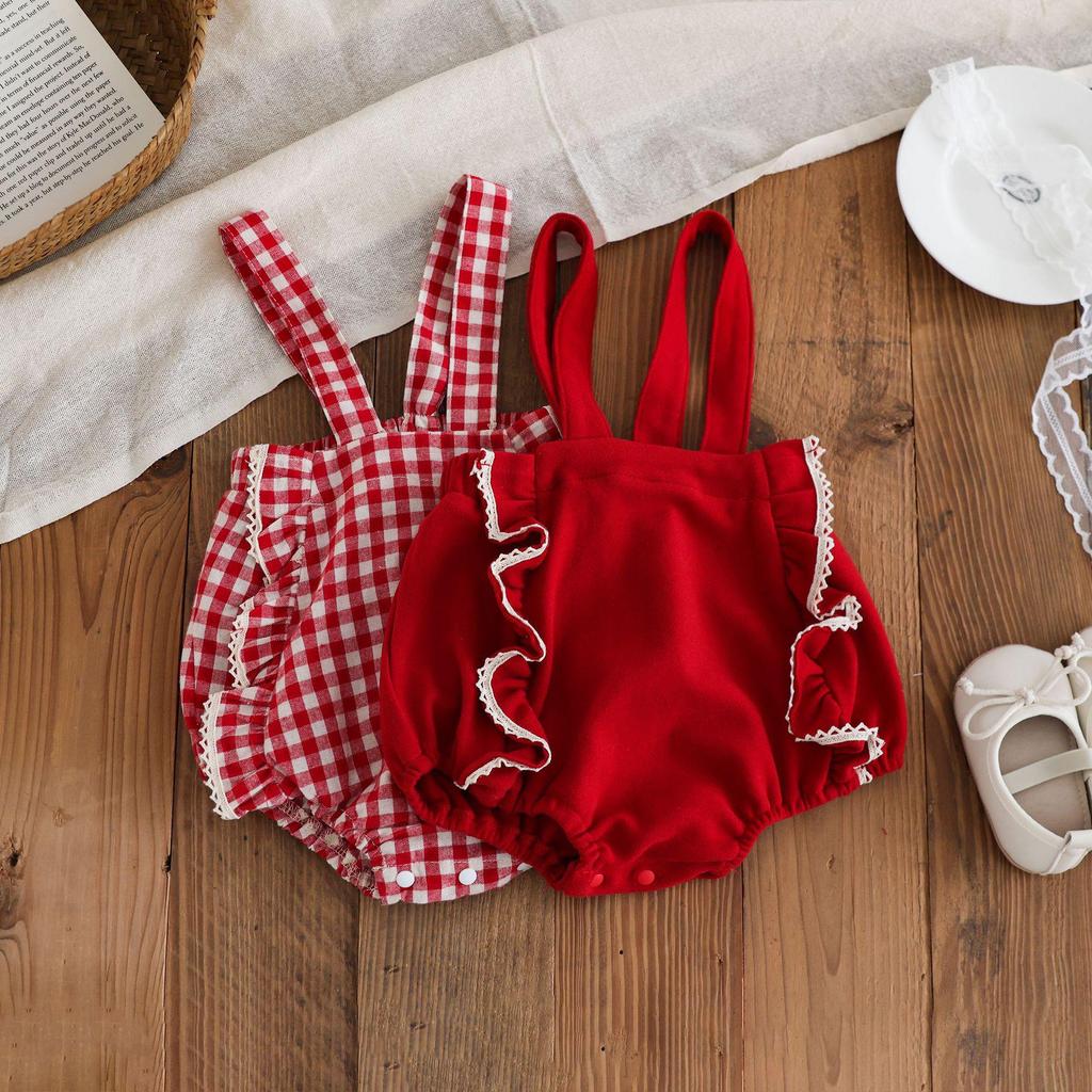 2025 Autumn Korean Style Baby Girl Long Sleeve Outfit - 1 Year Old Full Moon Overalls Set