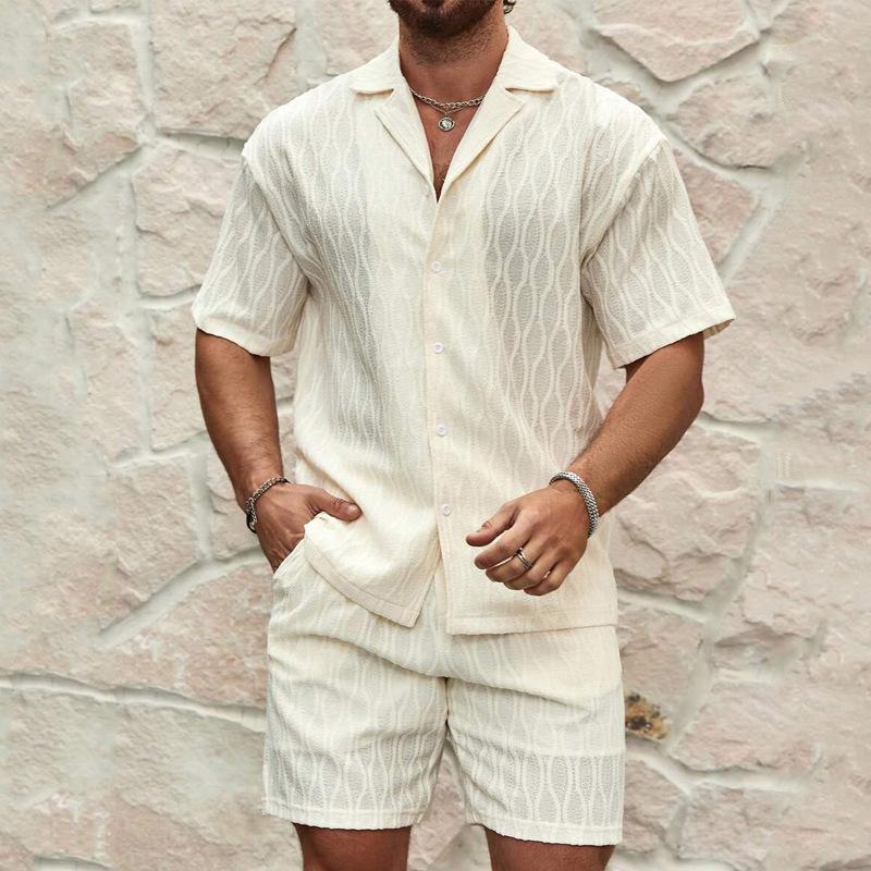 Set Estivo da Uomo in Cotone e Lino, Camicia a Maniche Corte Larga e Pantaloncini