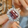 Foydjew Luxury Large Carat Square Princess Cut Pink Cubic Zirconia Pendant Necklace Women Copper Color Ring Wedding Zircon Sets