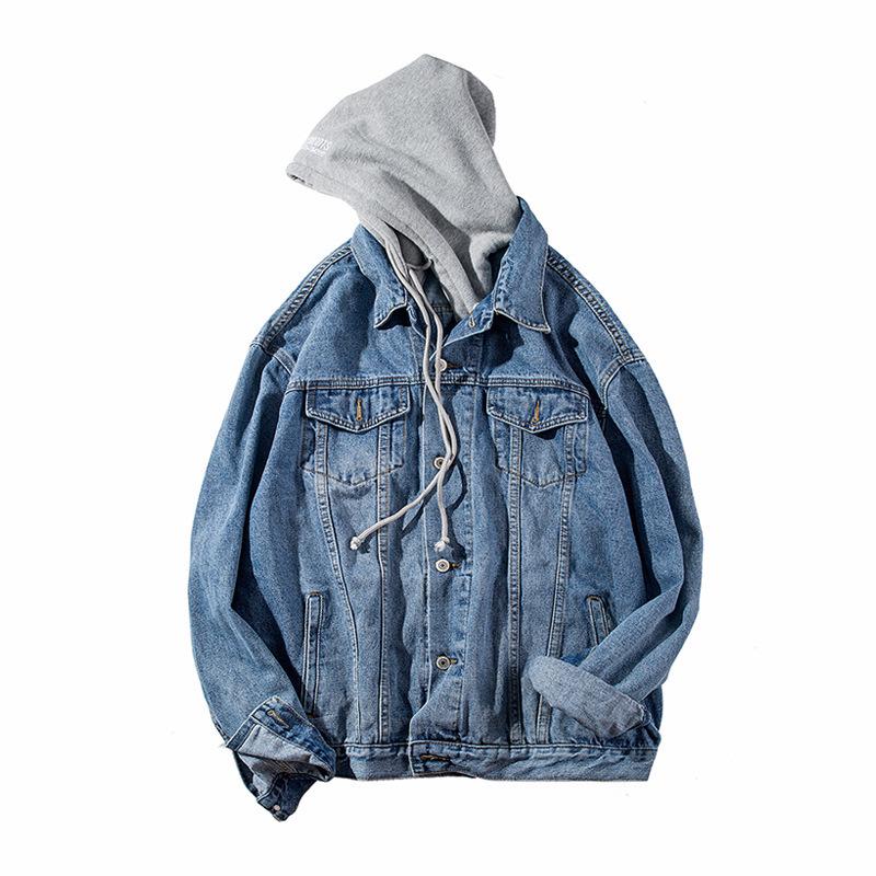 Men's Trendy Korean-Style Denim Hooded Jacket - Fake Two-Piece Autumn Top