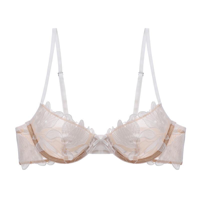 

Sexy French underwear women s ultra-thin transparent splicing embroidered lace large chest small anti-sagging large size bra S білий