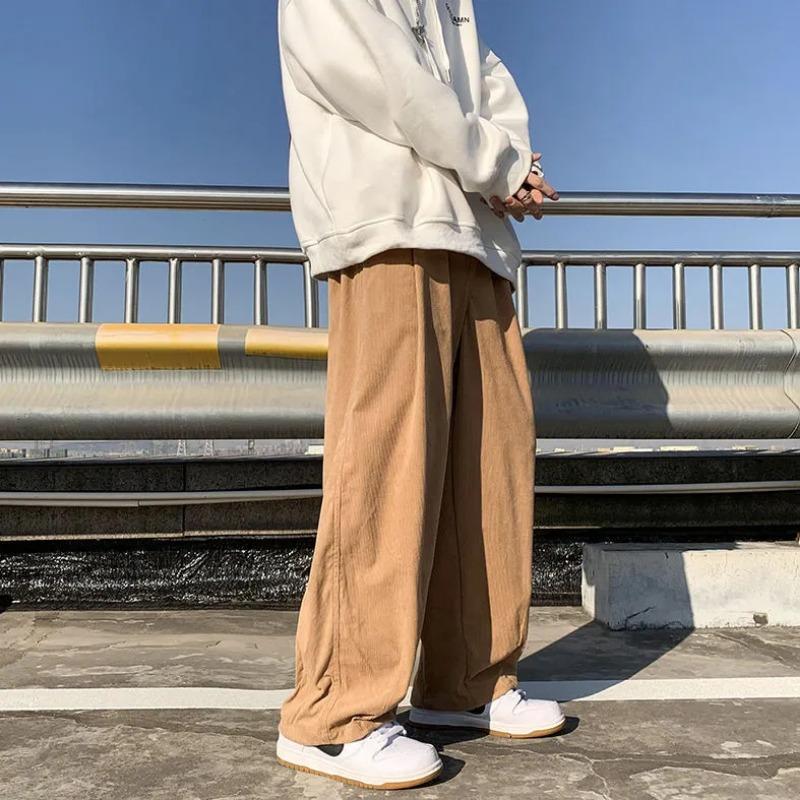 Black Wide Leg Casual Pants for Men Comfortable Daily Streetwear Loose Trousers