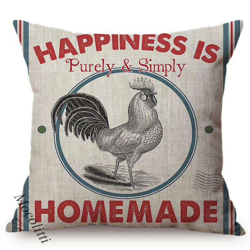 Nordic Farm Animal Cushions Cover Cock Cow Farmhouse Poster Pencil Drawing Cotton Linen Decorative Bed Sofa Pillow Cases Cojines