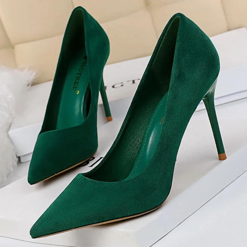 Scarpe da Donna con Tacco Alto 9cm Décolleté Stripper Scamosciato Floccato Taglie Forti Escarpins Tacchi da Matrimonio Sposa Lady Scarpe Verdi Blu Gialle