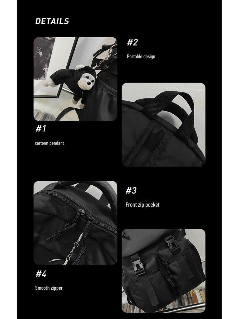 2022 Black School Backpack with Multiple Pockets & Large Capacity for Junior High Students